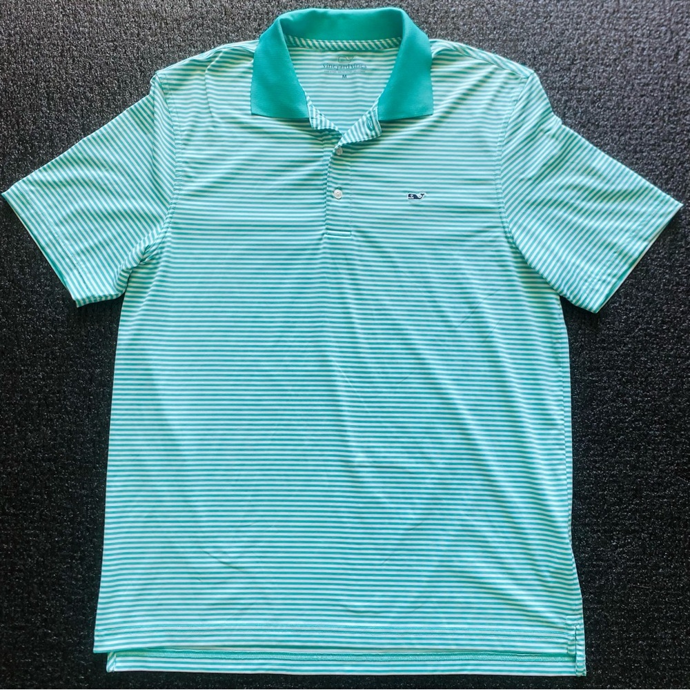 Vineyard Vines Men's Aqua & White Striped Polo